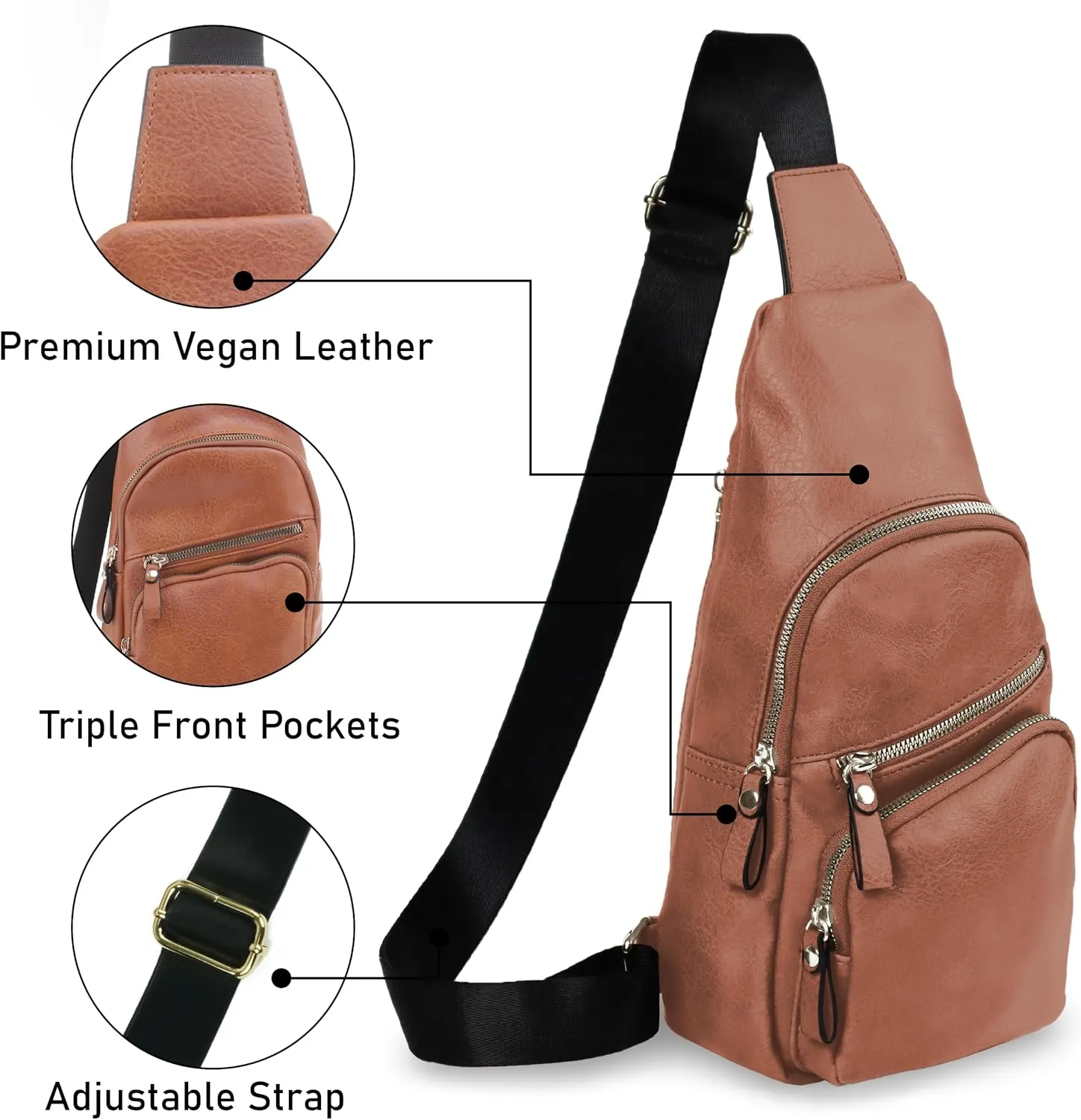 Emperia Small Sling Bag Fanny Packs Crossbody Bags Travel Backpack Chest Bag Gifts for Women Men Tan