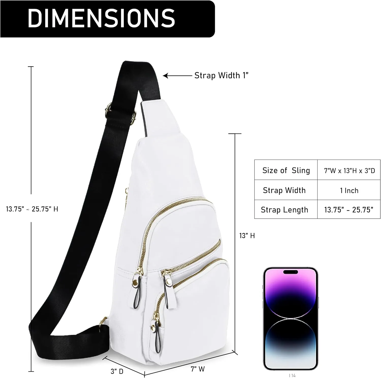 Emperia Small Sling Bag Fanny Packs Crossbody Bags Travel Backpack Chest Bag Gifts for Women Men White