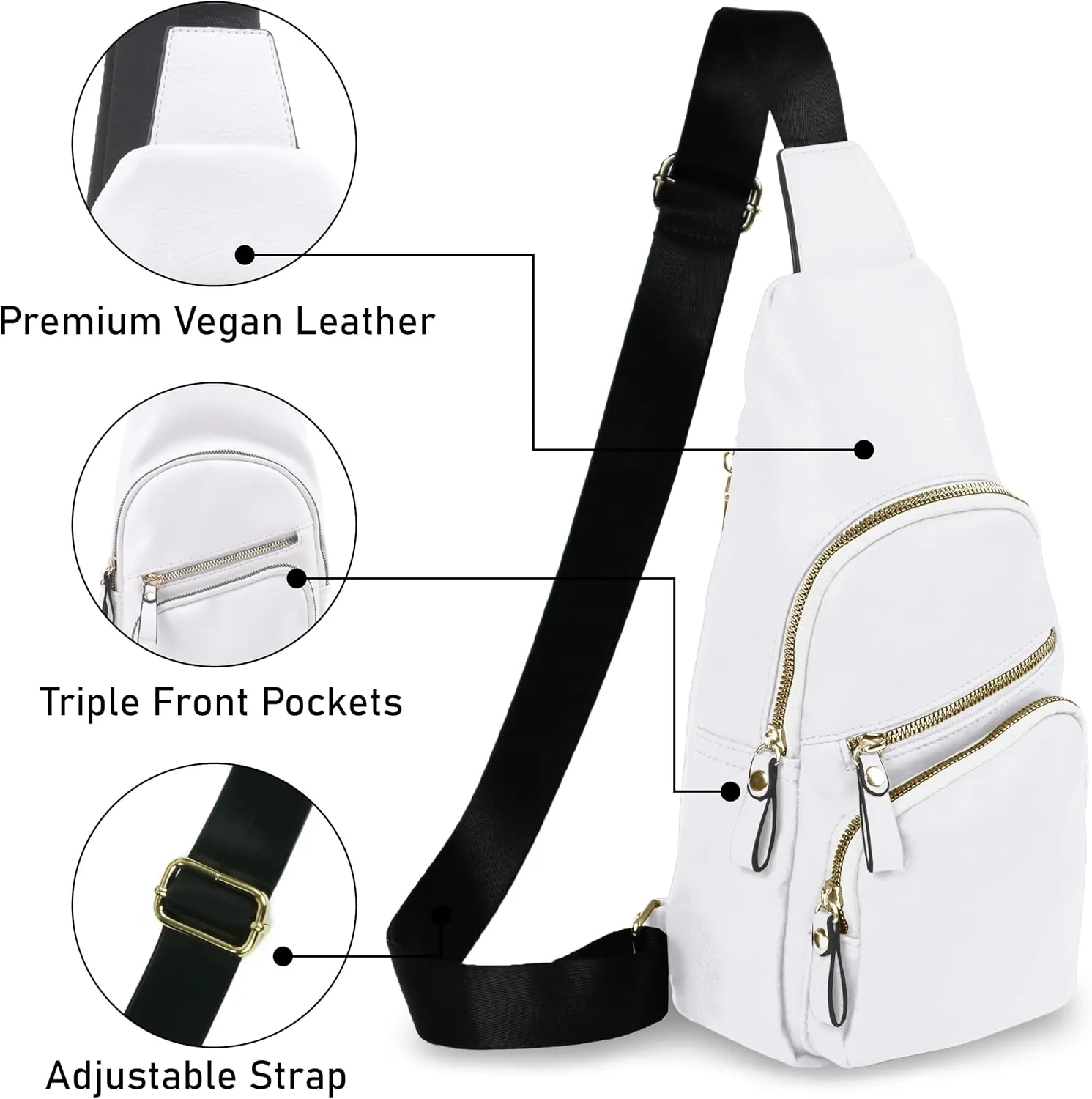 Emperia Small Sling Bag Fanny Packs Crossbody Bags Travel Backpack Chest Bag Gifts for Women Men White