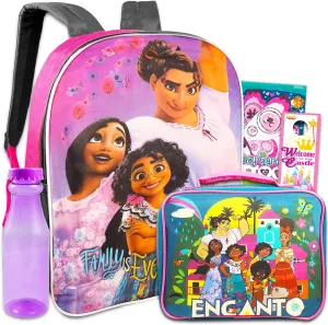 Encanto Backpack and Lunch Bag Set - Bundle of 15" Mirabel Backpack, Lunch Box, Water Bottle, Temporary Tattoos, More | Encanto School Supplies