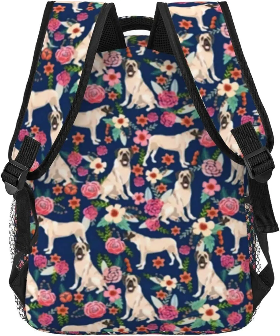 English Mastiff Florals Dog Breed Navy Backpack Laptop Backpack Sports Travel Shoulder bag Light casual backpack
