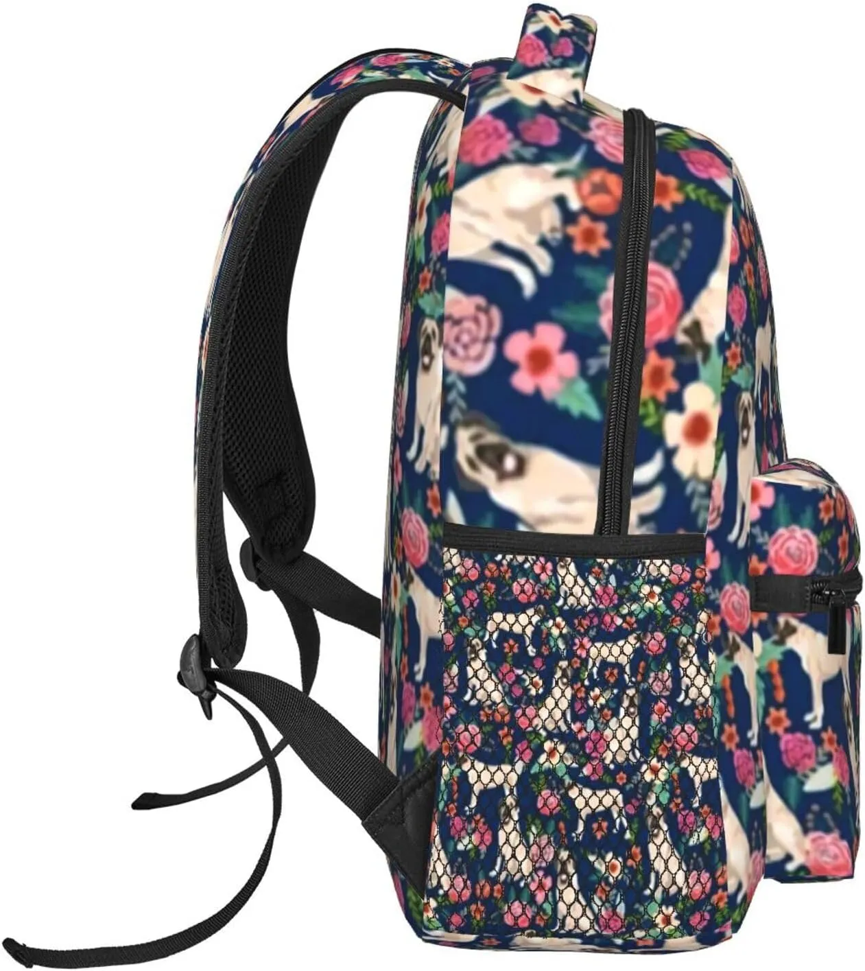 English Mastiff Florals Dog Breed Navy Backpack Laptop Backpack Sports Travel Shoulder bag Light casual backpack