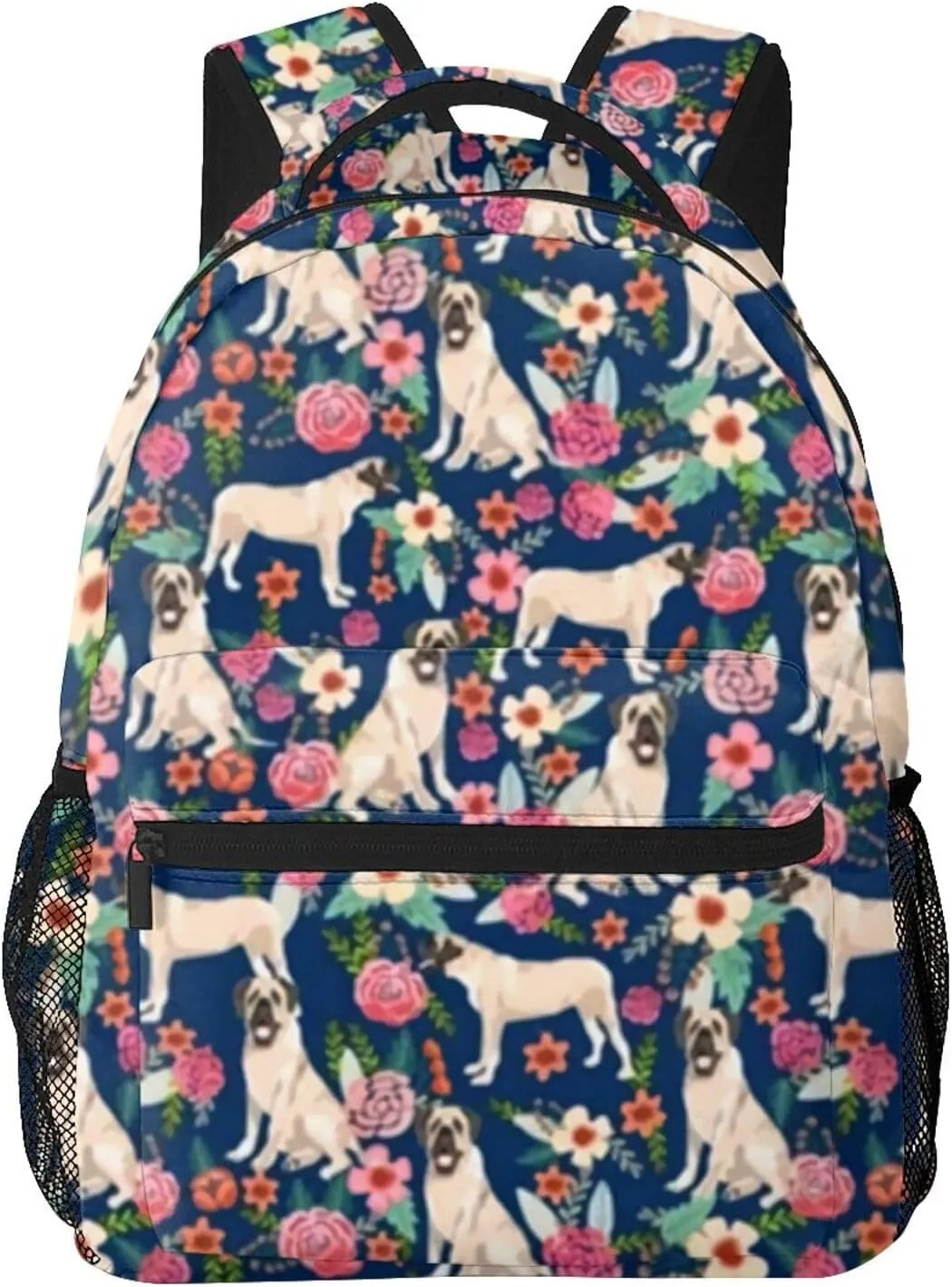 English Mastiff Florals Dog Breed Navy Backpack Laptop Backpack Sports Travel Shoulder bag Light casual backpack