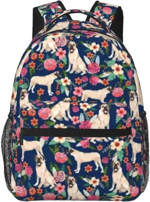 English Mastiff Florals Dog Breed Navy Backpack Laptop Backpack Sports Travel Shoulder bag Light casual backpack