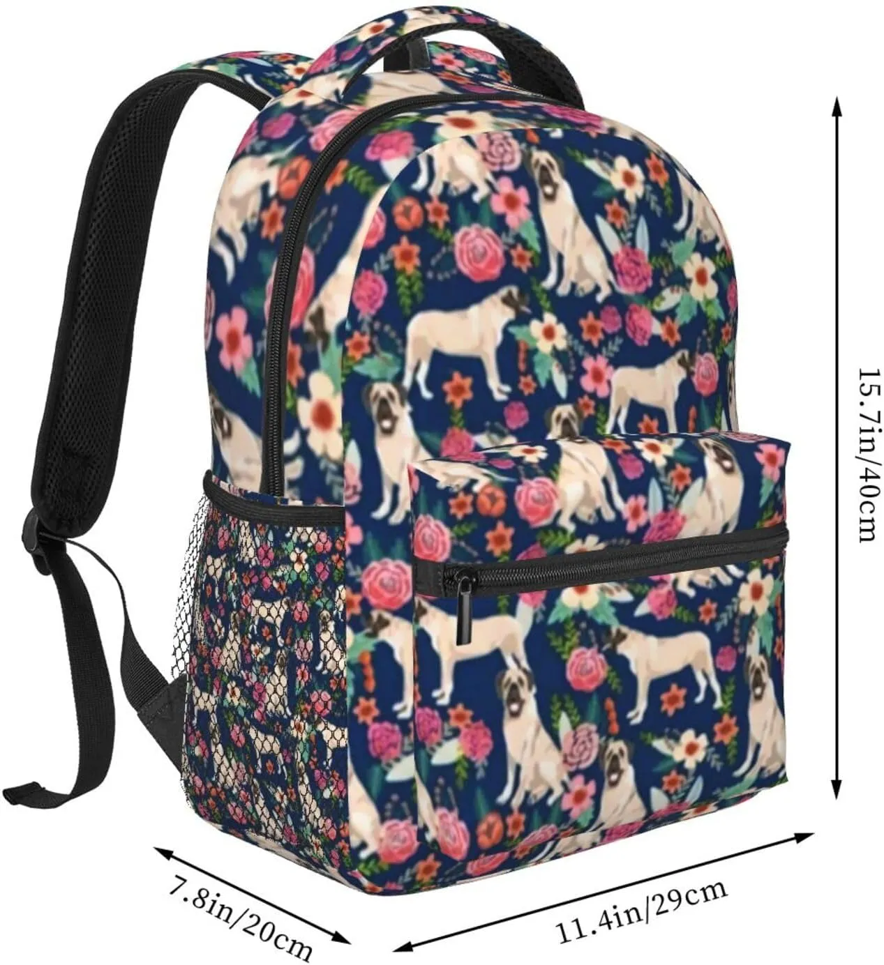 English Mastiff Florals Dog Breed Navy Backpack Laptop Backpack Sports Travel Shoulder bag Light casual backpack