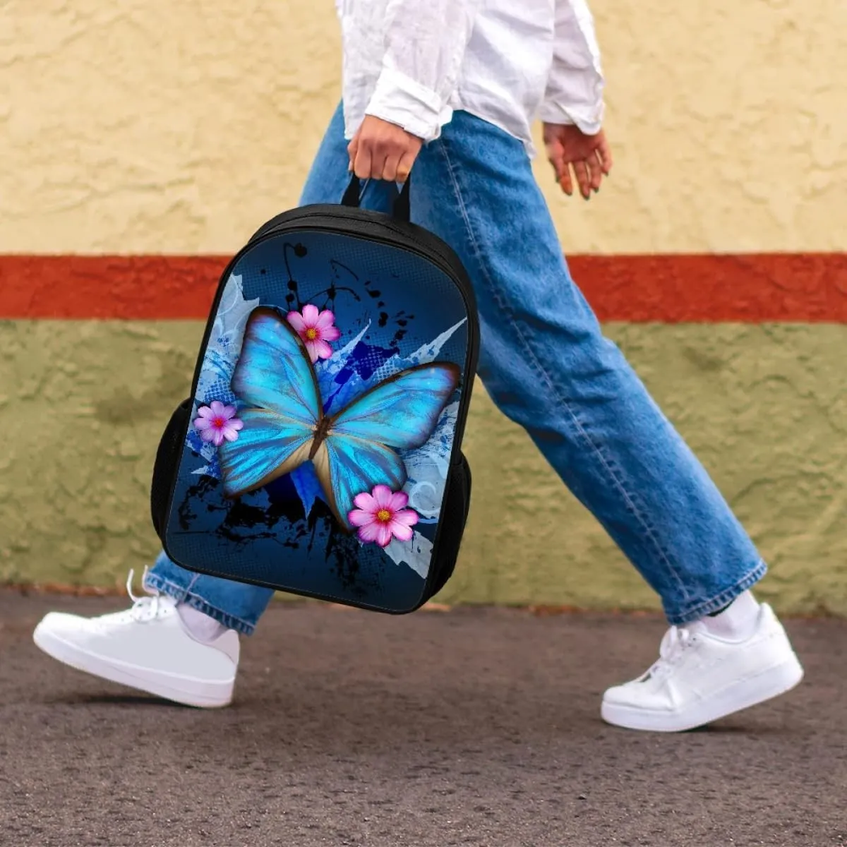 ENLACHIC Kids Cool 3D Blue Butterfly Print Backpacks for School Travel Bookbag School Bag Laptop Backpack Casual Daypack