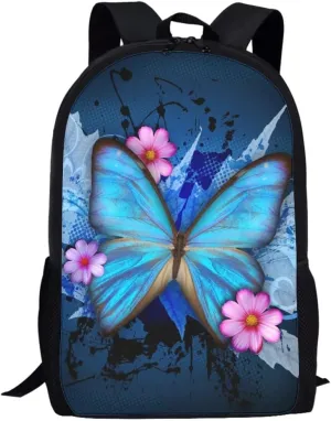 ENLACHIC Kids Cool 3D Blue Butterfly Print Backpacks for School Travel Bookbag School Bag Laptop Backpack Casual Daypack