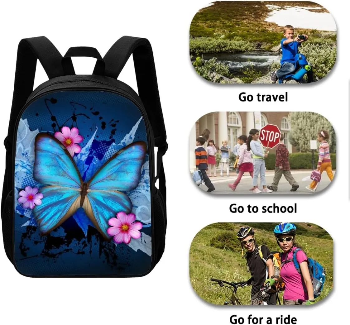 ENLACHIC Kids Cool 3D Blue Butterfly Print Backpacks for School Travel Bookbag School Bag Laptop Backpack Casual Daypack
