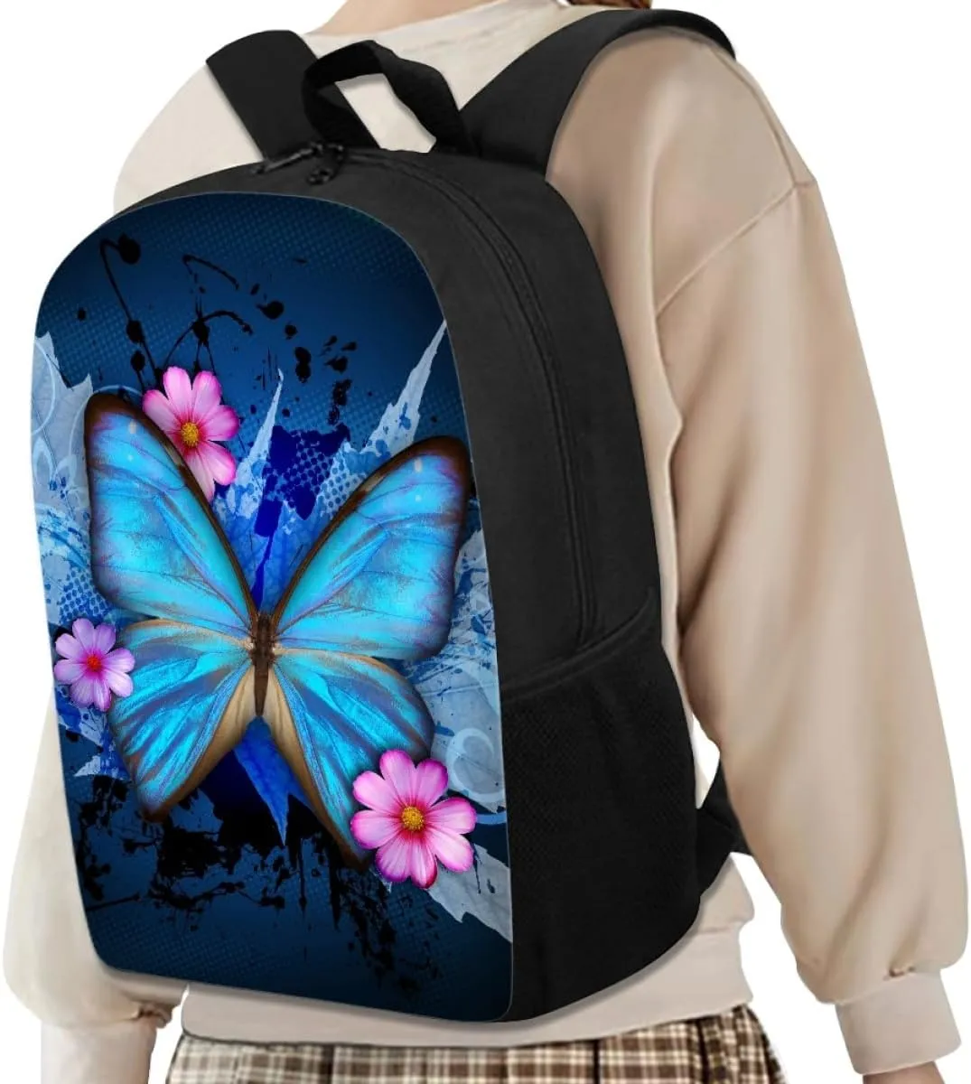 ENLACHIC Kids Cool 3D Blue Butterfly Print Backpacks for School Travel Bookbag School Bag Laptop Backpack Casual Daypack
