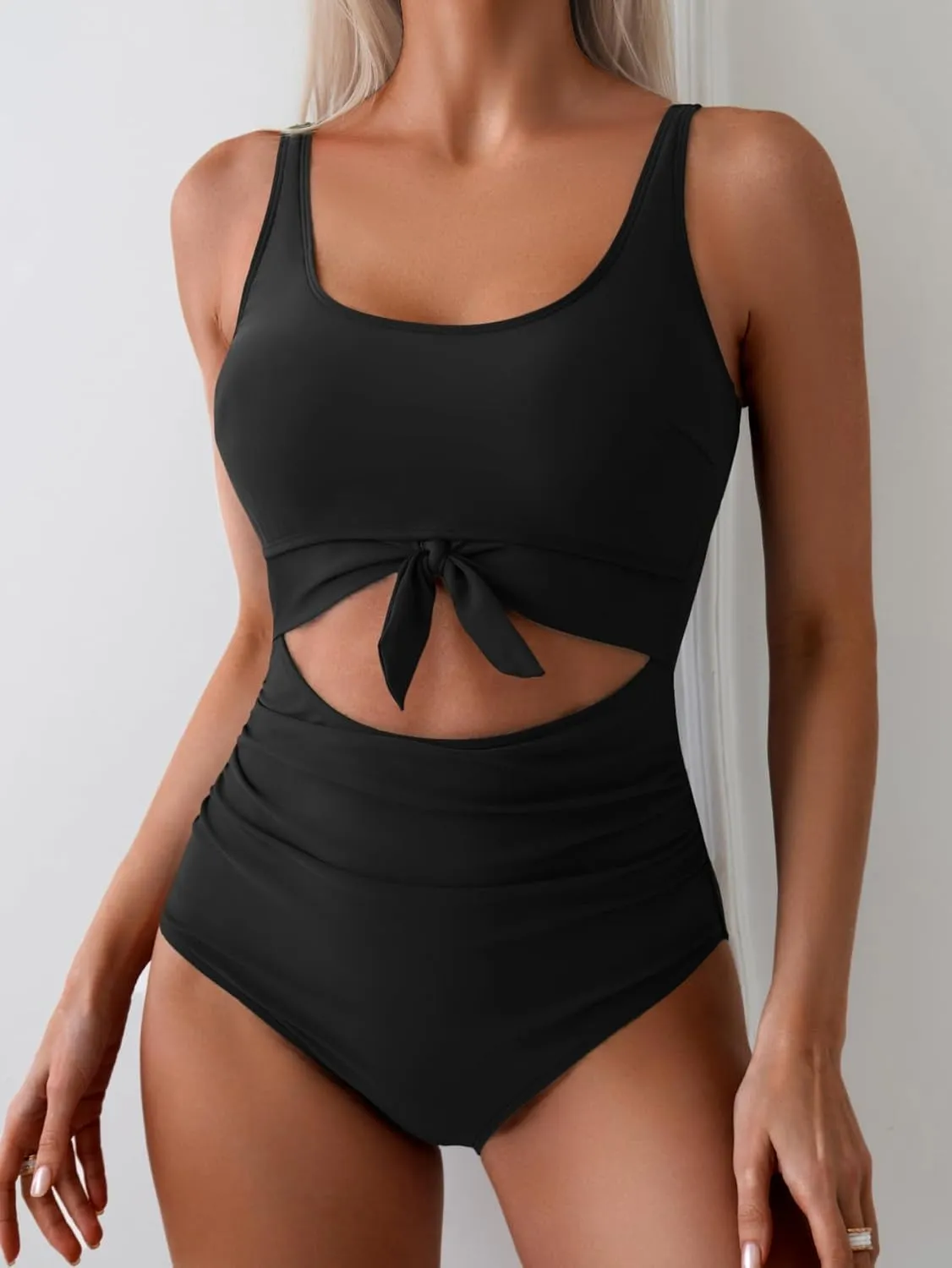 Eomenie Women's One Piece Swimsuit Tummy Control Slimming Bathing Suit Cutout Tie Knot Swimwear