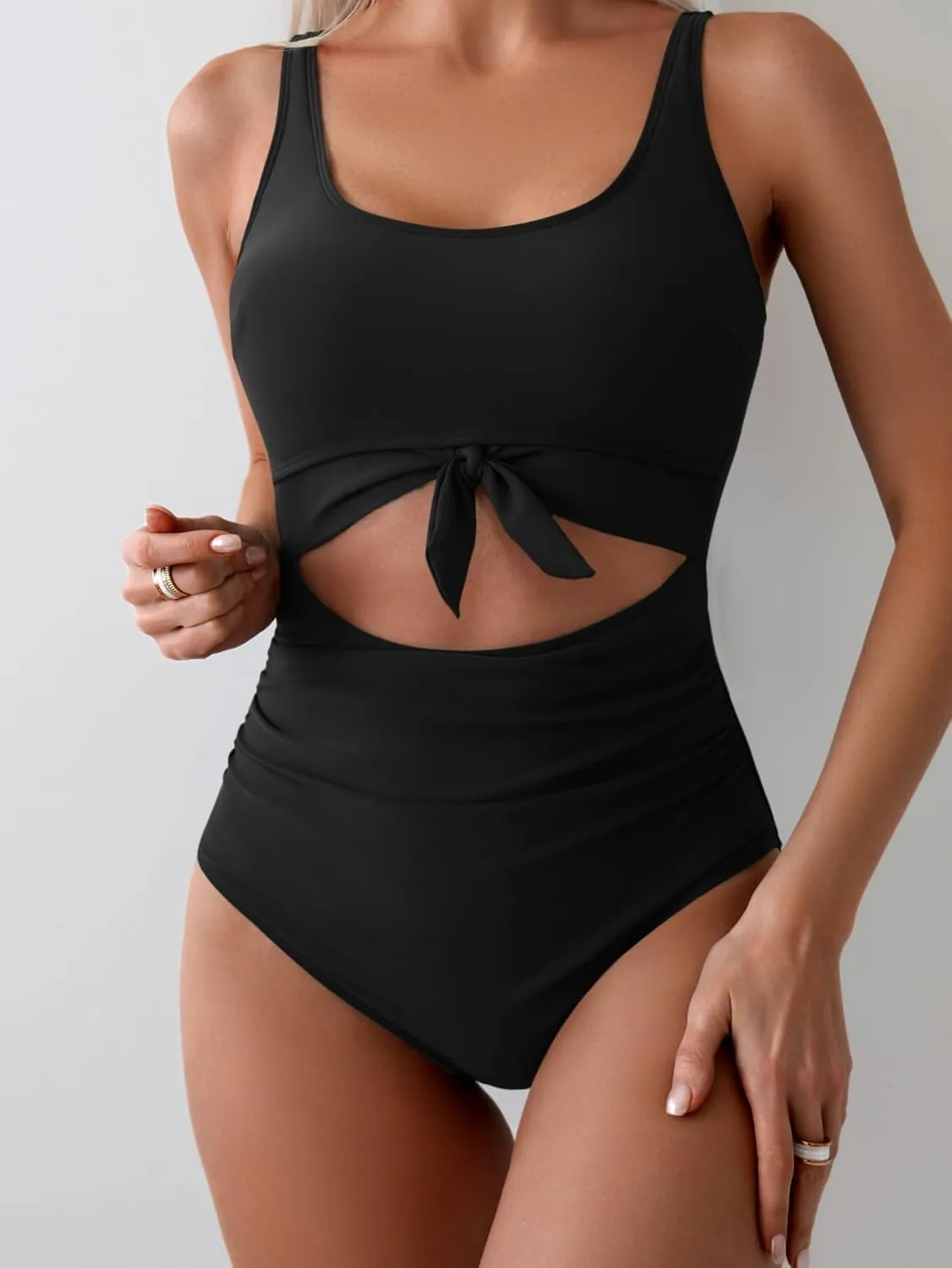 Eomenie Women's One Piece Swimsuit Tummy Control Slimming Bathing Suit Cutout Tie Knot Swimwear