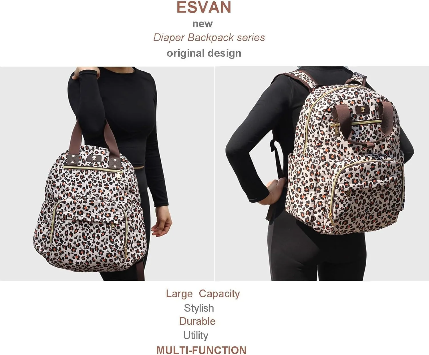 ESVAN Diaper Bag Backpack, Large Capacity Multifunction Baby Essentials Fashion Travel Pack Linen Canvas office Laptop Bag