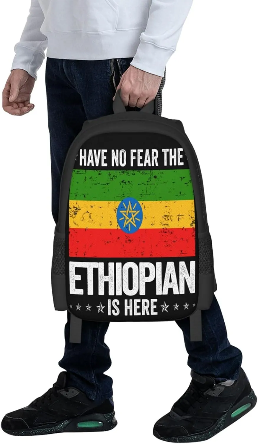 Ethiopia Flag The Ethiopian Is Here Casual Backpacks Large Capacity Backpack Laptop Rucksack Sport Daypack Commuter Bags with Adjustable Strap for Traveling Camping