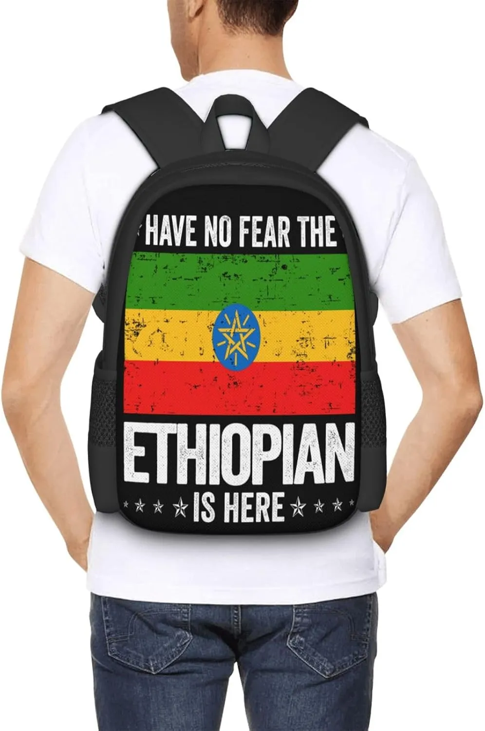 Ethiopia Flag The Ethiopian Is Here Casual Backpacks Large Capacity Backpack Laptop Rucksack Sport Daypack Commuter Bags with Adjustable Strap for Traveling Camping