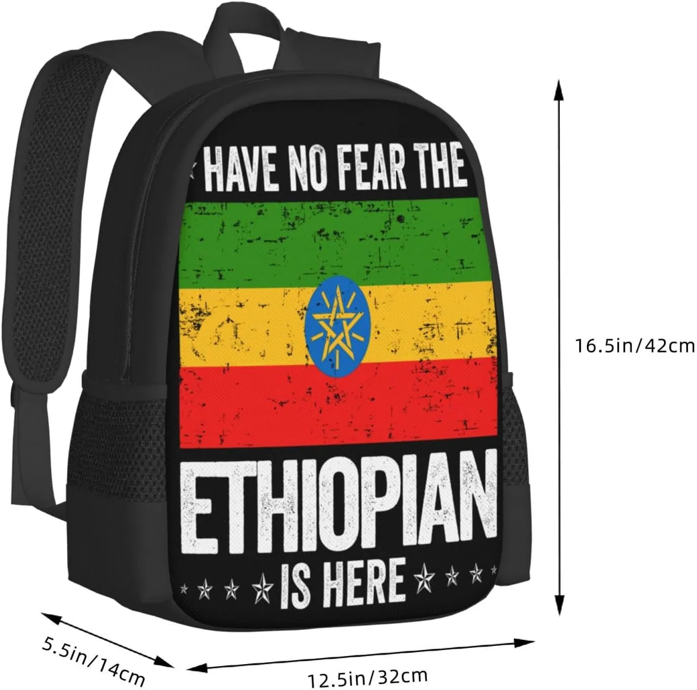 Ethiopia Flag The Ethiopian Is Here Casual Backpacks Large Capacity Backpack Laptop Rucksack Sport Daypack Commuter Bags with Adjustable Strap for Traveling Camping