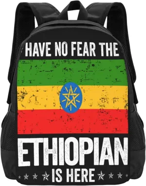 Ethiopia Flag The Ethiopian Is Here Casual Backpacks Large Capacity Backpack Laptop Rucksack Sport Daypack Commuter Bags with Adjustable Strap for Traveling Camping
