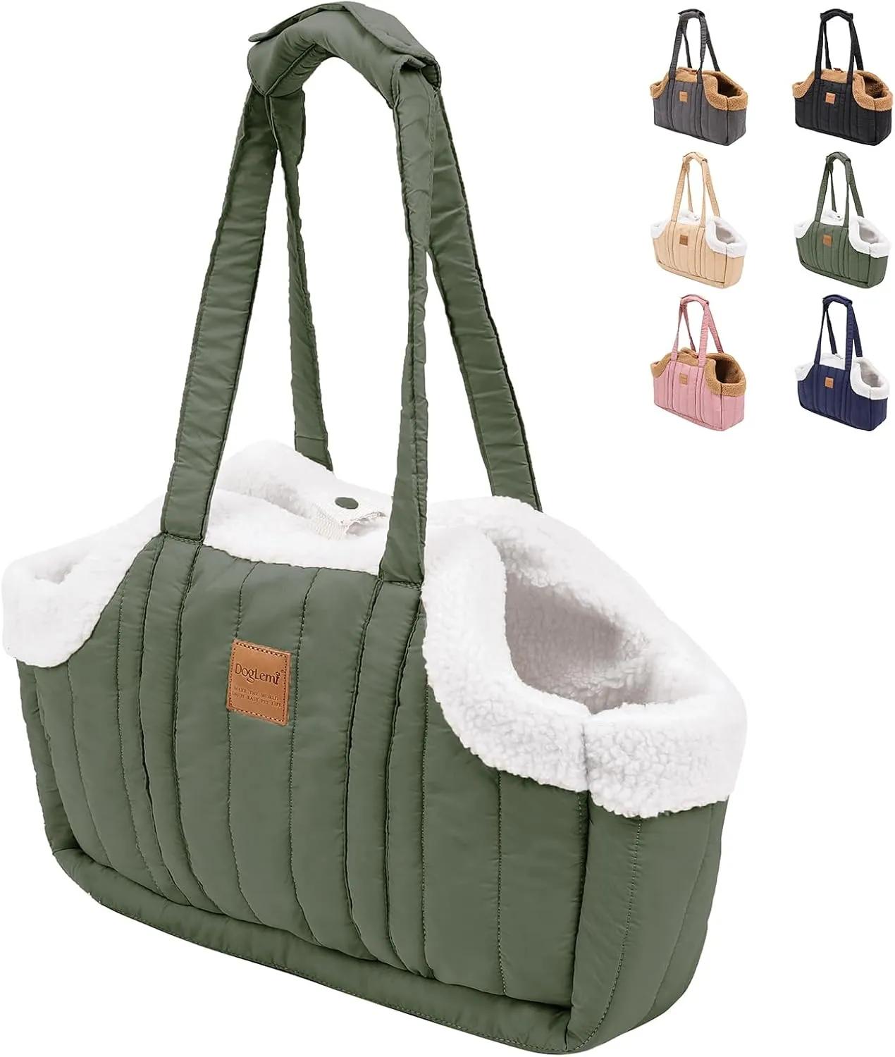 ETIAL Small Dog Carrier Purse, Winter Fleece Warm Dog Tote Bag Carrier with Secure Harness Clip for Puppy Kitten, Waterproof Pet Travel Handbag for Shopping, Hiking and Walking (Green)