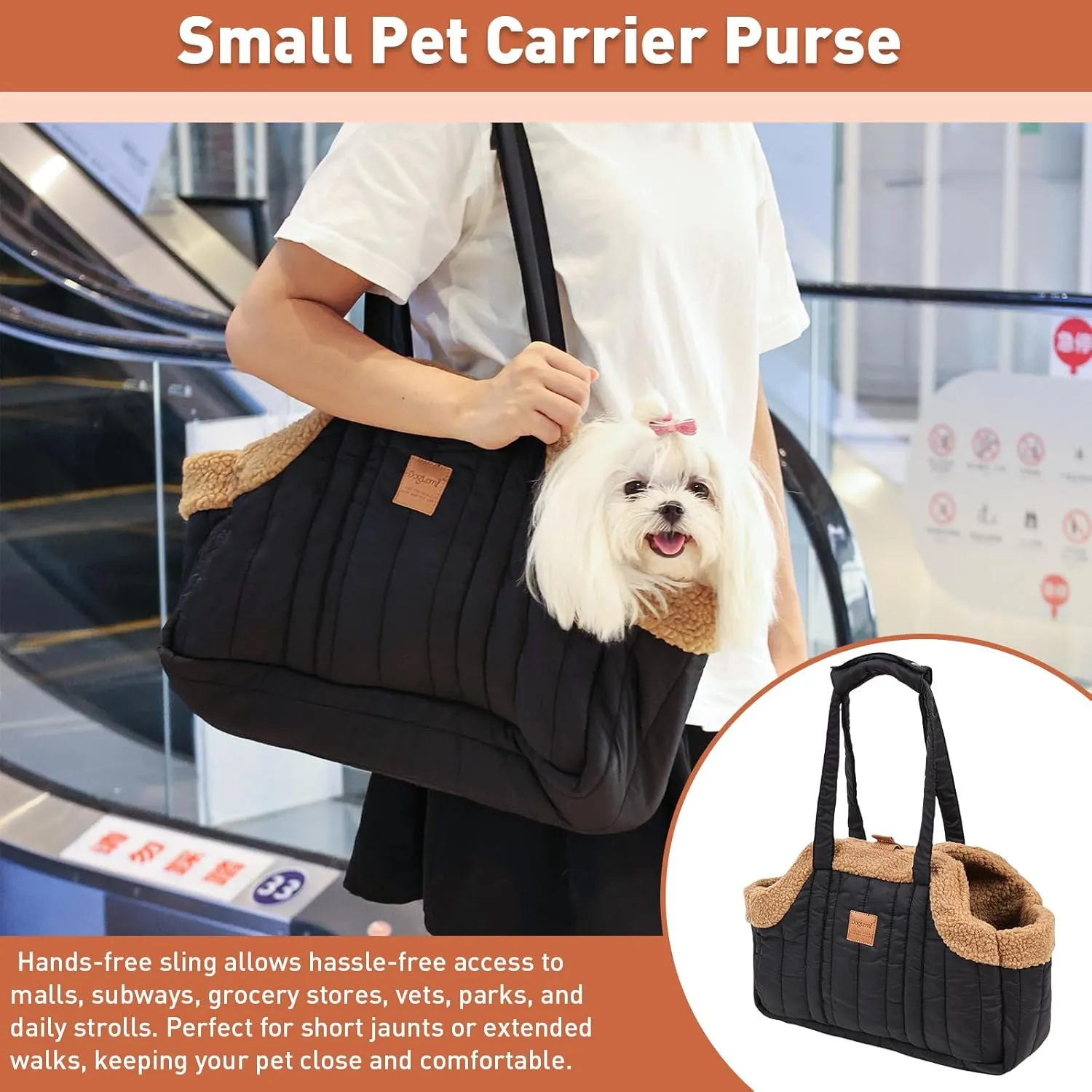 ETIAL Small Dog Carrier Purse, Winter Fleece Warm Dog Tote Bag Carrier with Secure Harness Clip for Puppy Kitten, Waterproof Pet Travel Handbag for Shopping, Hiking and Walking (Green)