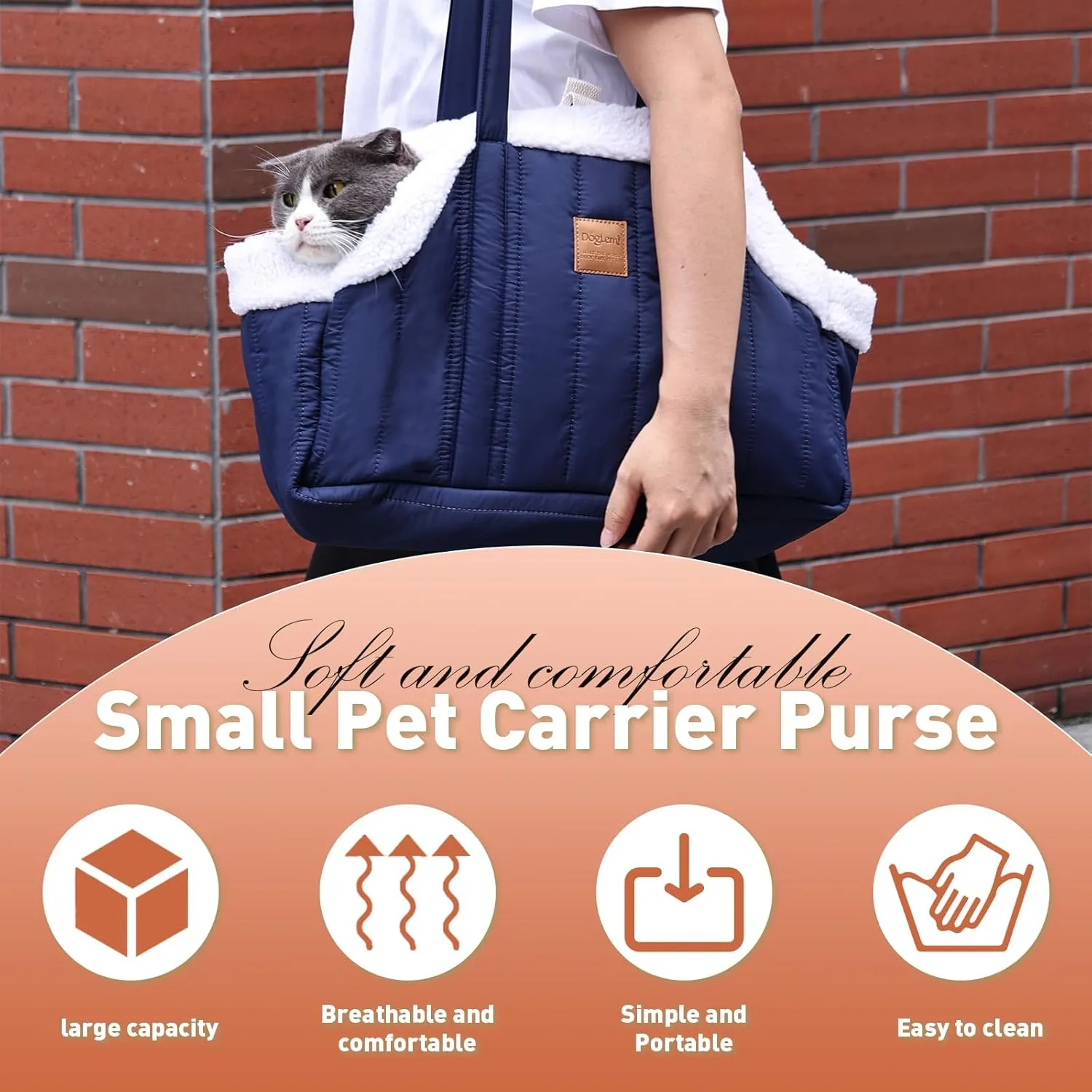 ETIAL Small Dog Carrier Purse, Winter Fleece Warm Dog Tote Bag Carrier with Secure Harness Clip for Puppy Kitten, Waterproof Pet Travel Handbag for Shopping, Hiking and Walking (Green)