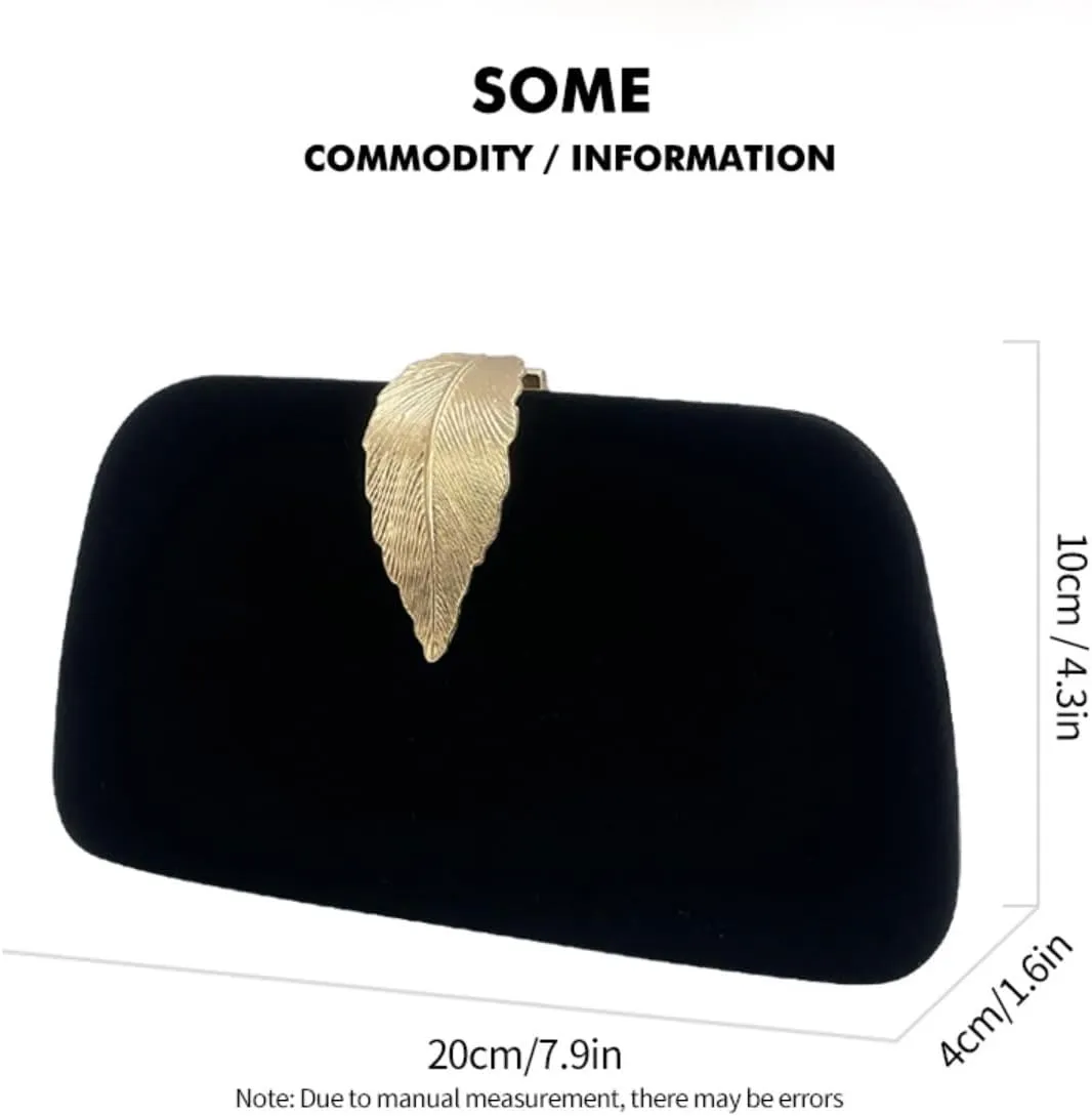 Evening Bag for Women-Convertible Handheld/Clutch/Shoulder Bag, Metal Leaf-Embellished Dressy Clutch for Banquet Prom Wedding