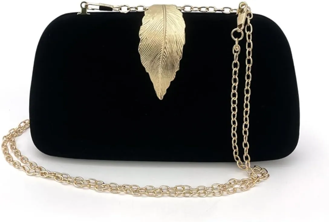 Evening Bag for Women-Convertible Handheld/Clutch/Shoulder Bag, Metal Leaf-Embellished Dressy Clutch for Banquet Prom Wedding