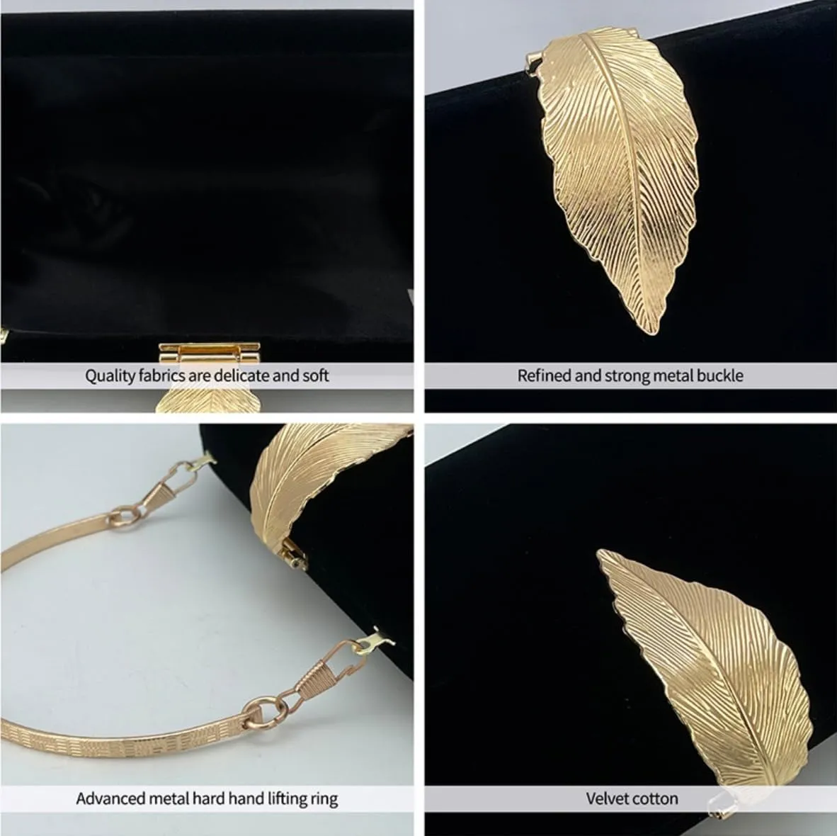 Evening Bag for Women-Convertible Handheld/Clutch/Shoulder Bag, Metal Leaf-Embellished Dressy Clutch for Banquet Prom Wedding