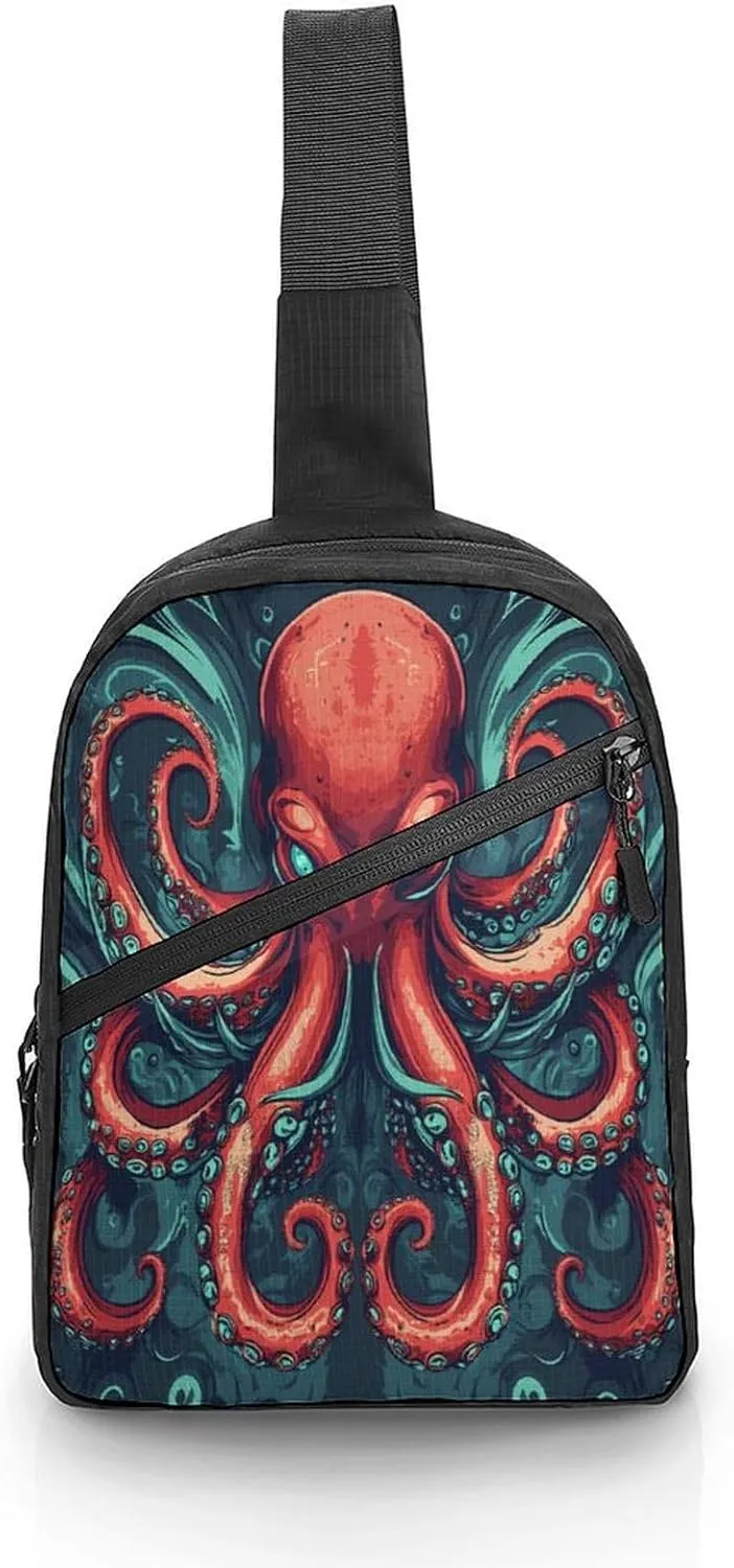 Evil Octopuss Tentacles Chest Bag Foldable Crossbody Unisex Pack Travel Hiking Adjustable Shoulder Straps Sling Bags