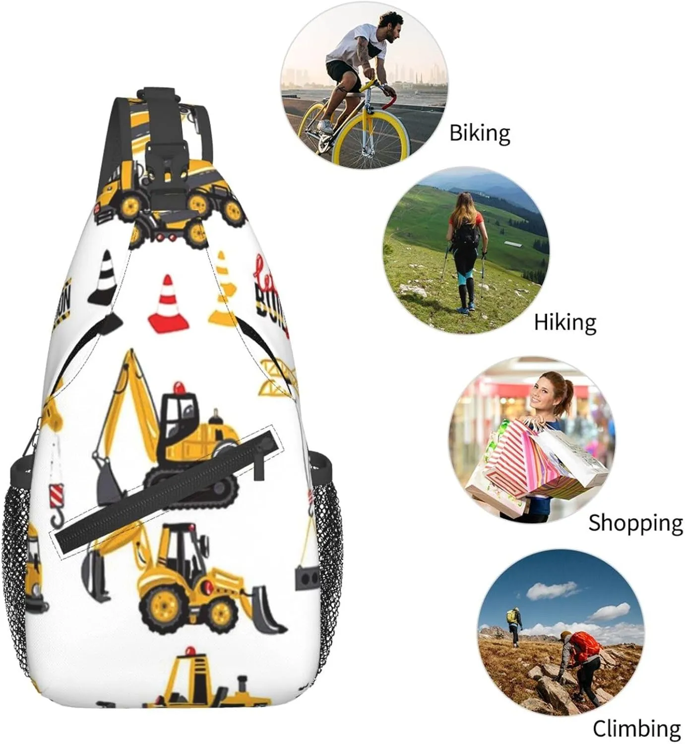 Excavator Tractor Construction Vehicle Bulldozer Truck Men'S Crossbody Bag Travel Hiking Shoulder Backpack Chest Bag