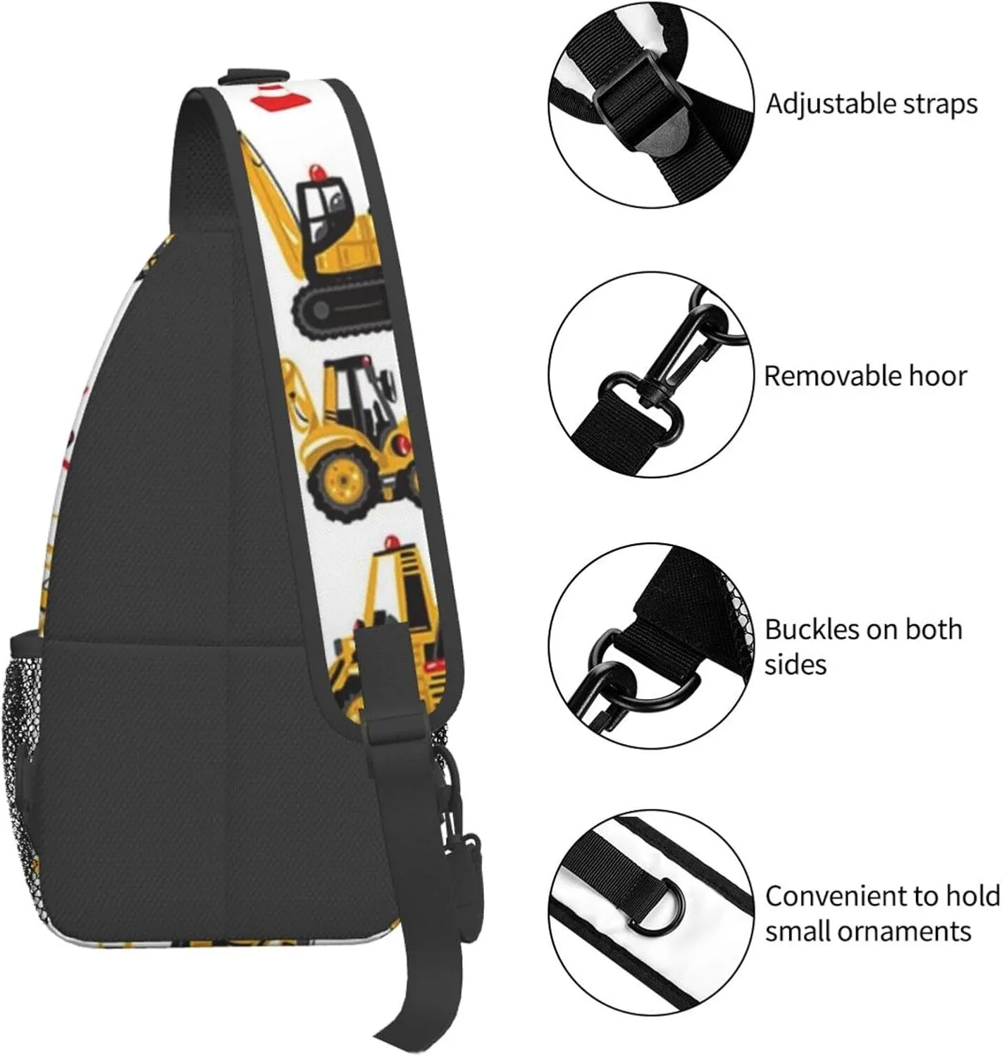 Excavator Tractor Construction Vehicle Bulldozer Truck Men'S Crossbody Bag Travel Hiking Shoulder Backpack Chest Bag