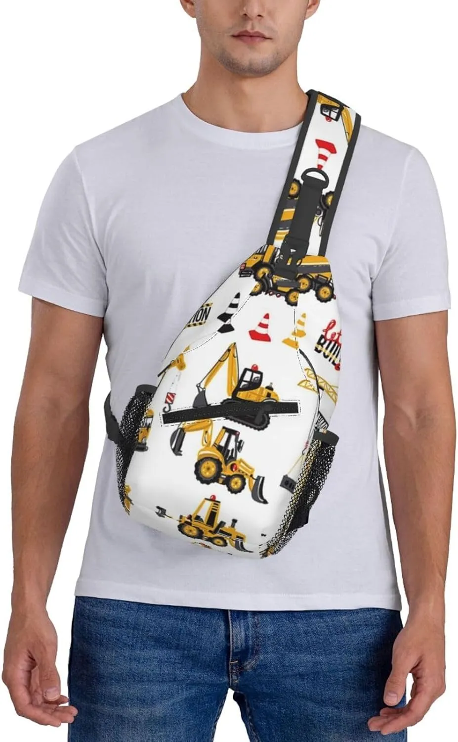 Excavator Tractor Construction Vehicle Bulldozer Truck Men'S Crossbody Bag Travel Hiking Shoulder Backpack Chest Bag