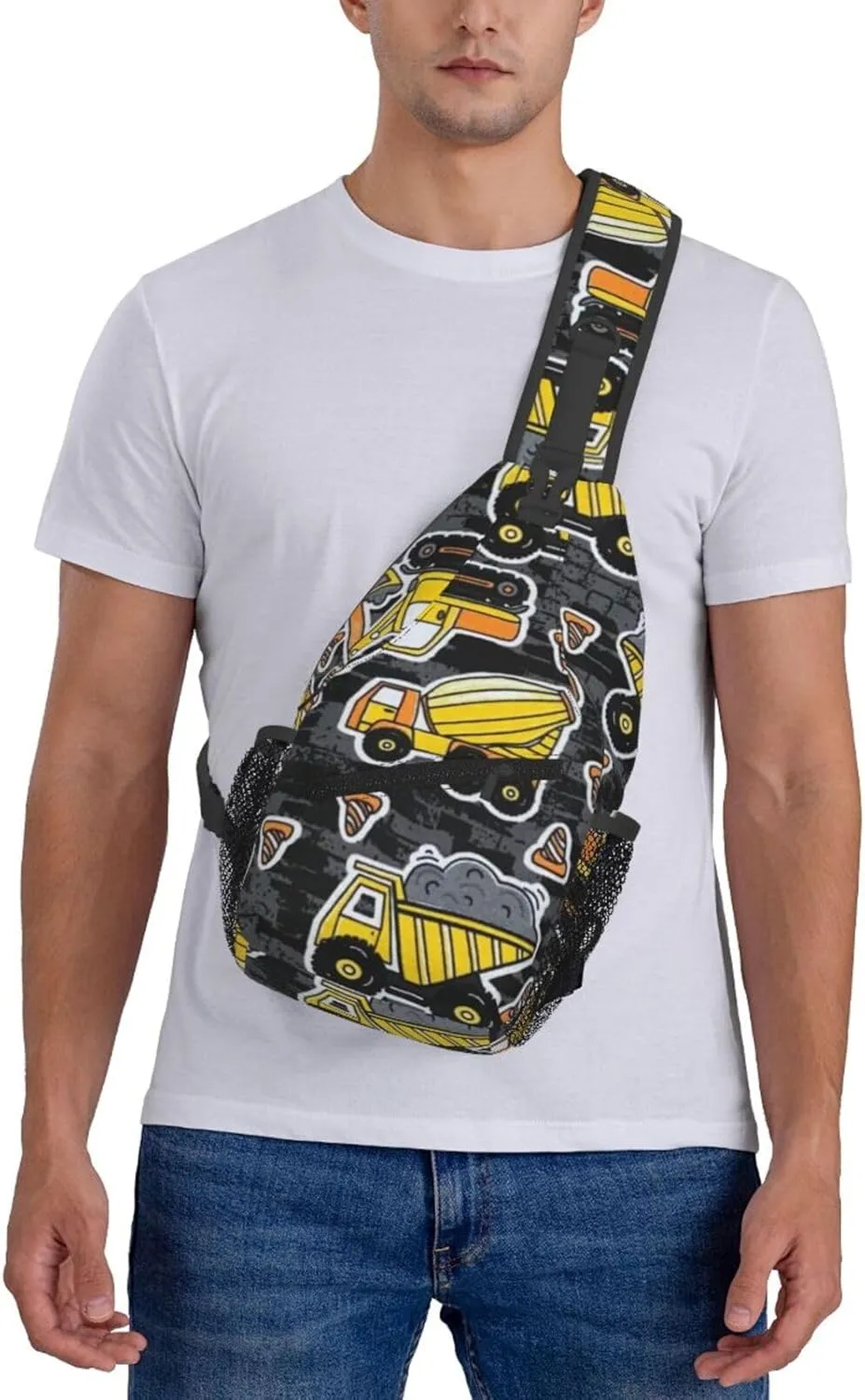 Excavator Tractor Construction Vehicle Bulldozer Truck Men'S Crossbody Bag Travel Hiking Shoulder Backpack Chest Bag