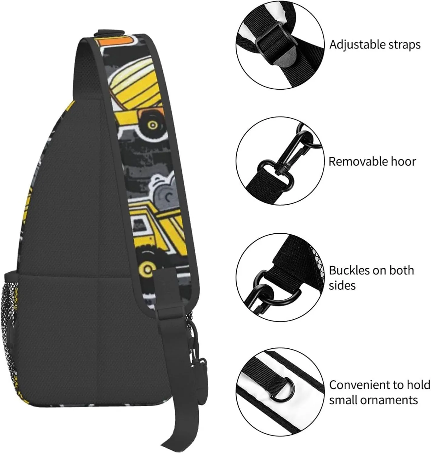 Excavator Tractor Construction Vehicle Bulldozer Truck Men'S Crossbody Bag Travel Hiking Shoulder Backpack Chest Bag