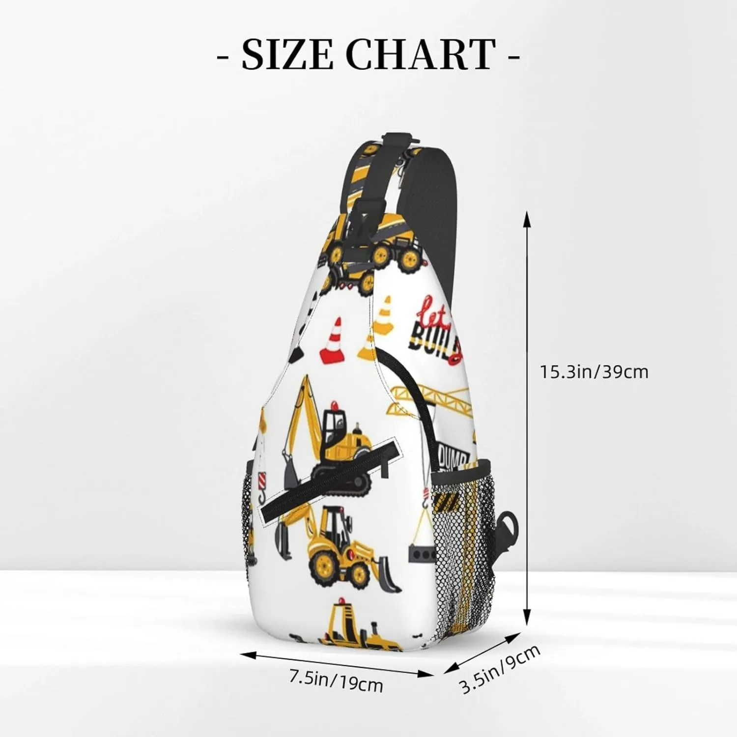 Excavator Tractor Construction Vehicle Bulldozer Truck Men'S Crossbody Bag Travel Hiking Shoulder Backpack Chest Bag