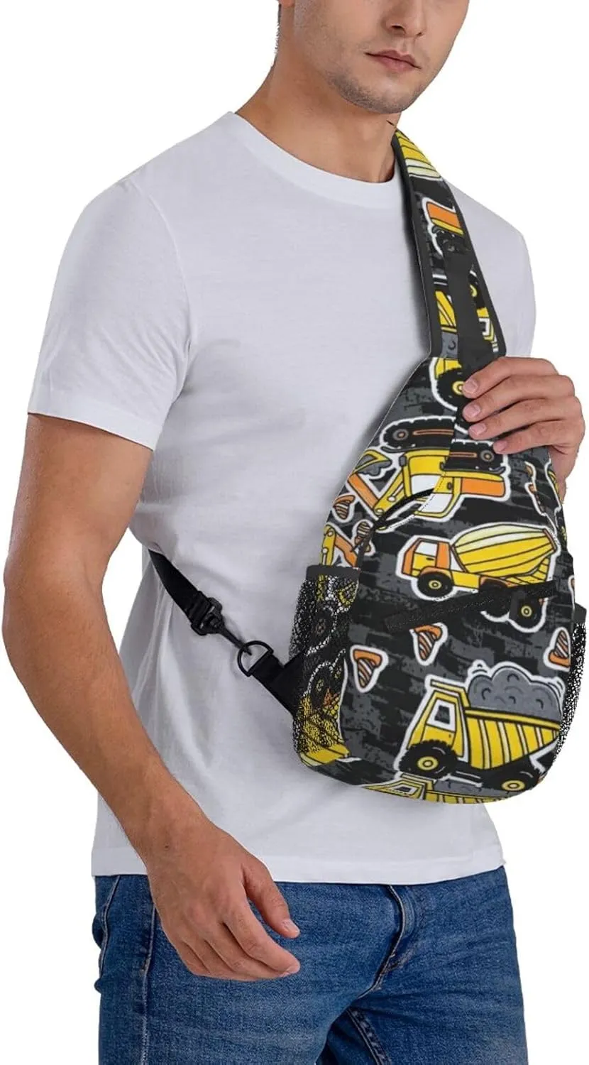 Excavator Tractor Construction Vehicle Bulldozer Truck Men'S Crossbody Bag Travel Hiking Shoulder Backpack Chest Bag