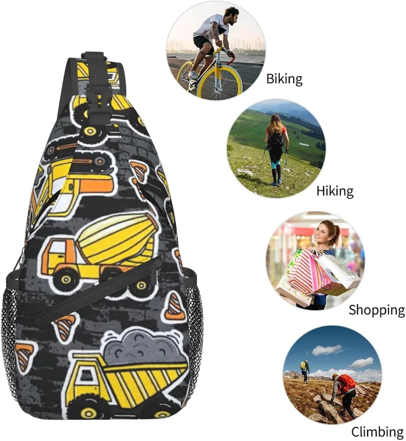 Excavator Tractor Construction Vehicle Bulldozer Truck Men'S Crossbody Bag Travel Hiking Shoulder Backpack Chest Bag
