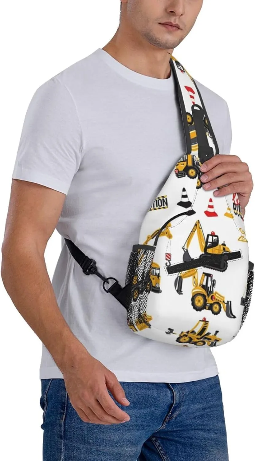 Excavator Tractor Construction Vehicle Bulldozer Truck Men'S Crossbody Bag Travel Hiking Shoulder Backpack Chest Bag