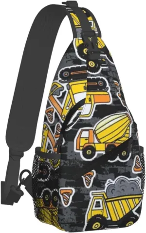 Excavator Tractor Construction Vehicle Bulldozer Truck Men'S Crossbody Bag Travel Hiking Shoulder Backpack Chest Bag