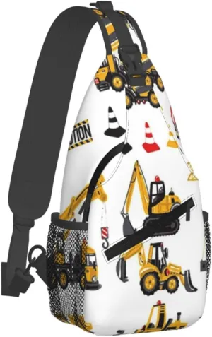Excavator Tractor Construction Vehicle Bulldozer Truck Men'S Crossbody Bag Travel Hiking Shoulder Backpack Chest Bag