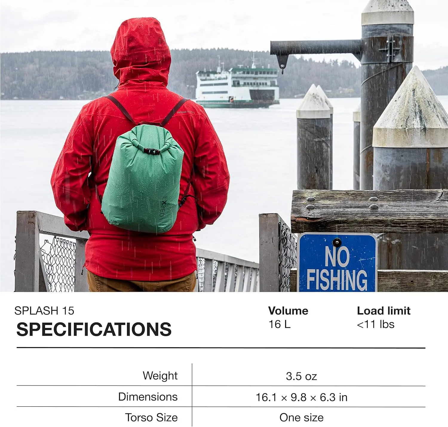 Exped Splash 15 Backpack | Extremely Versatile Pack | Light & Compact Rolltop Stuff Sack | Multi-Use Waterproof Daypack, Sage, 15L