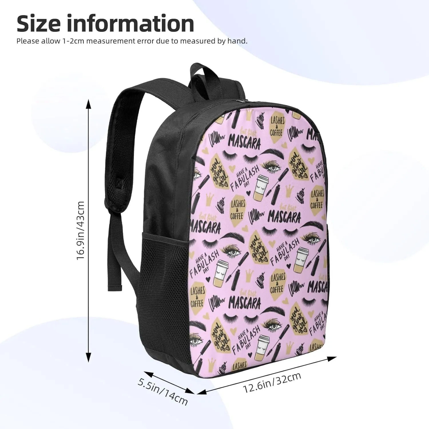 Eyes Brows And Long Black Lashes Paper Coffee Cup Backpack, 17 Inch Travel Business Laptop Backpack For Women Men
