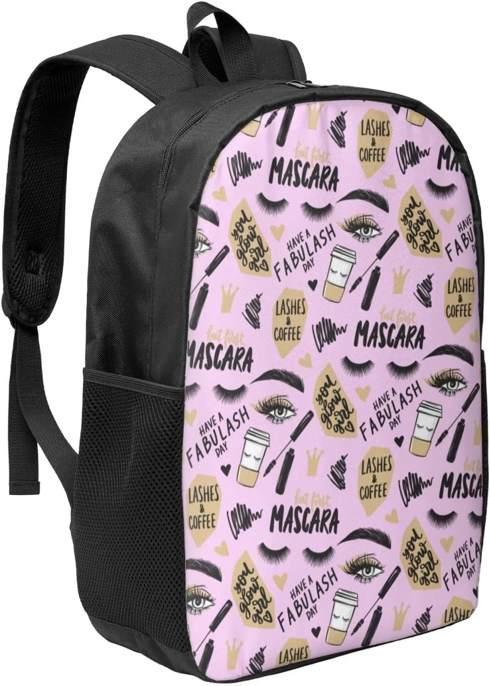 Eyes Brows And Long Black Lashes Paper Coffee Cup Backpack, 17 Inch Travel Business Laptop Backpack For Women Men