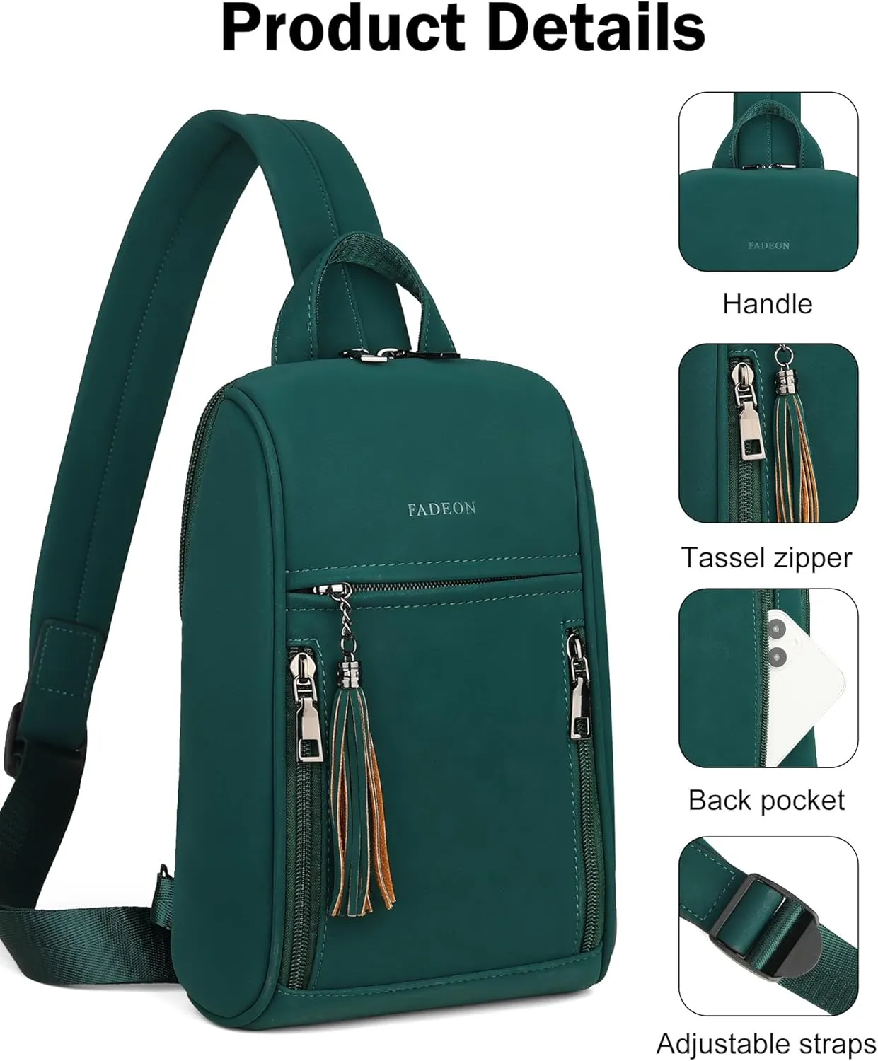 FADEON Sling Bag for Women Crossbody Purse Sling Bags, Designer Sling Purses Medium Travel Multi-Pocket Sling Backpack