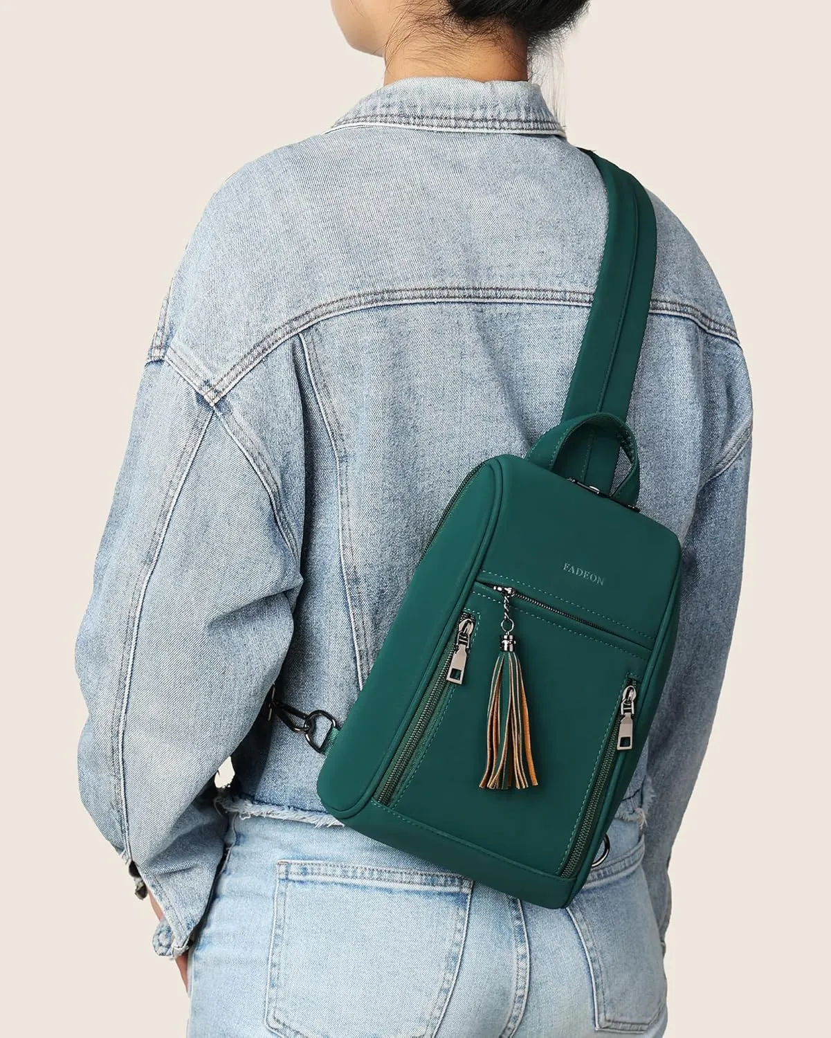 FADEON Sling Bag for Women Crossbody Purse Sling Bags, Designer Sling Purses Medium Travel Multi-Pocket Sling Backpack