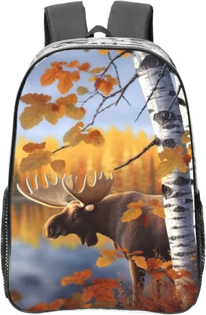 Fall Birch Leaves Elk Clear Backpack Waterproof Heavy Duty Pvc Transparent Backpack Cute See Through Backpack Clear Bags For College Work Travel