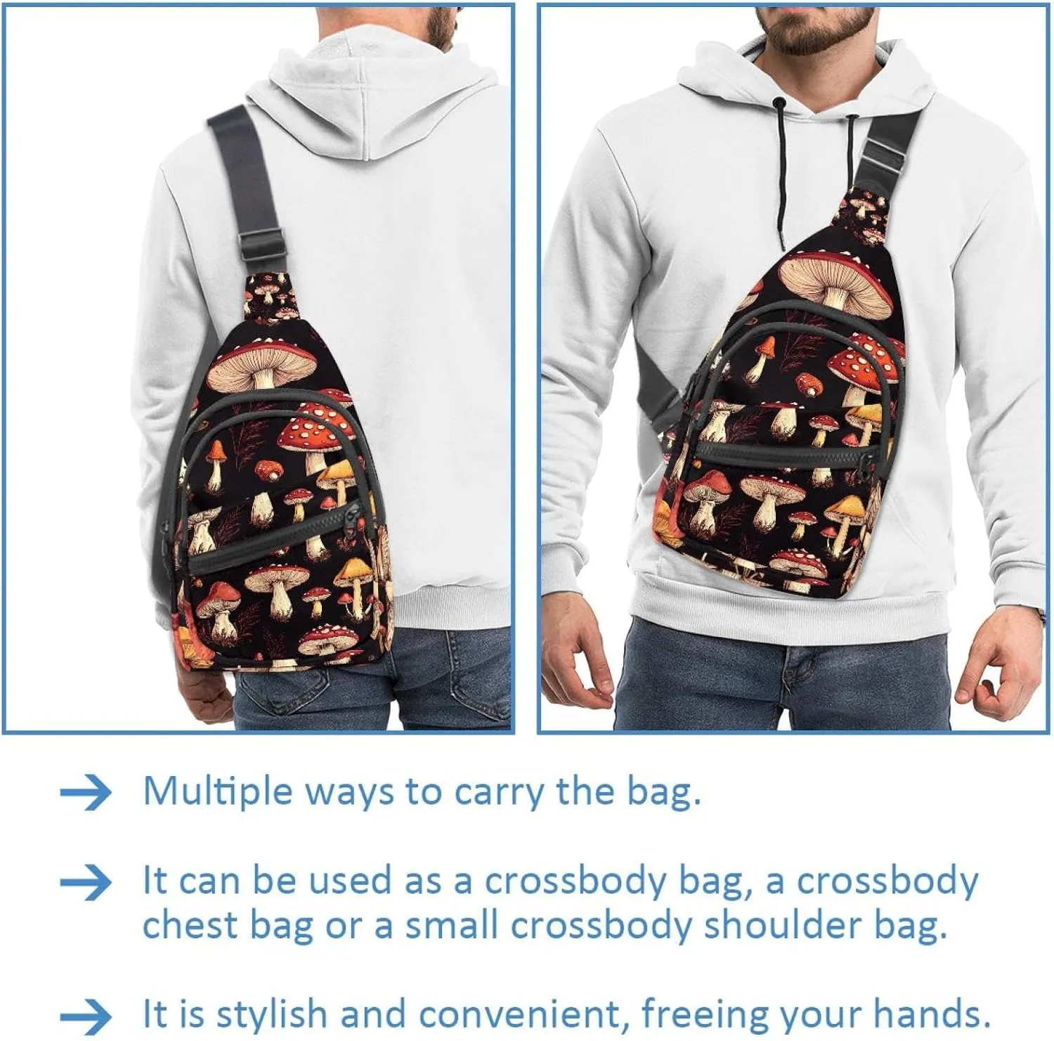 Fanny Pack Cross Body Bag for Outdoors Hiking Traveling, Different bright mushrooms (3)