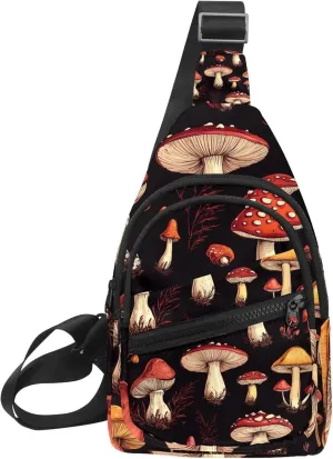 Fanny Pack Cross Body Bag for Outdoors Hiking Traveling, Different bright mushrooms (3)