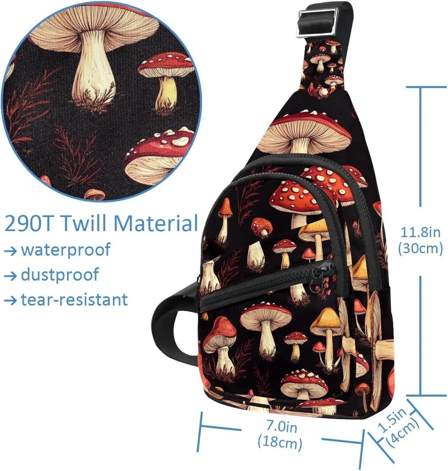Fanny Pack Cross Body Bag for Outdoors Hiking Traveling, Different bright mushrooms (3)
