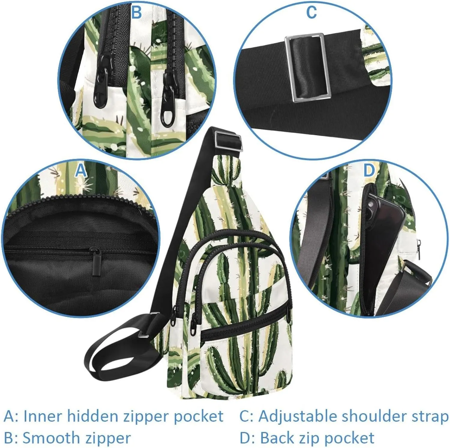 Fanny Pack Cross Body Bag for Outdoors Hiking Traveling, Tropical Cactus Plants (3)