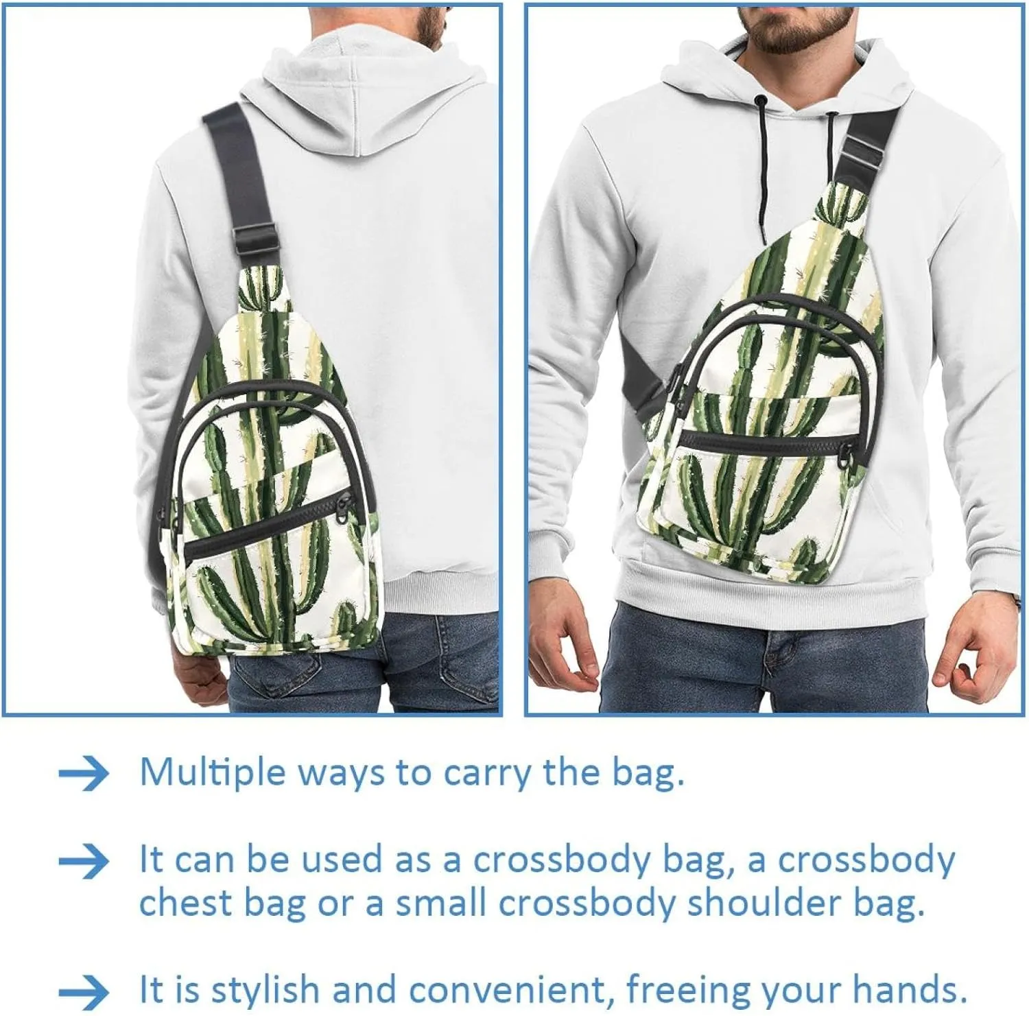 Fanny Pack Cross Body Bag for Outdoors Hiking Traveling, Tropical Cactus Plants (3)