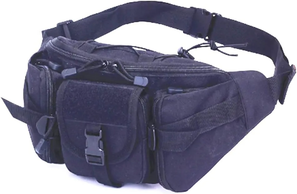 Fanny Pack Tactical Waist Pack Military Fanny Packs MOLLE Army Waist Bag Utility Hip Belt EDC Pack Bag Adjustable for Outdoors Traveling Camping Hunting Running Cycling Fishing Dog Walking (Black)